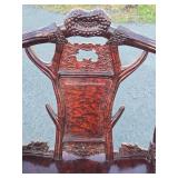 Exceptional Chinese Carved Burled Wood Set of 2 "Antler" Armchairs & Matching Table