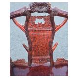 Exceptional Chinese Carved Burled Wood Set of 2 "Antler" Armchairs & Matching Table