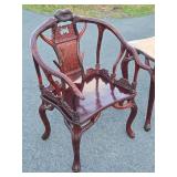 Exceptional Chinese Carved Burled Wood Set of 2 "Antler" Armchairs & Matching Table