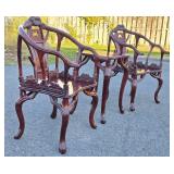Exceptional Chinese Carved Burled Wood Set of 2 "Antler" Armchairs & Matching Table