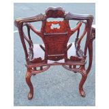 Exceptional Chinese Carved Burled Wood Set of 2 "Antler" Armchairs & Matching Table