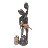 LARGE Vintage 28" Hand Carved Wood Headhunter Sculpture