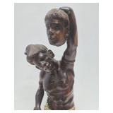 LARGE Vintage 28" Hand Carved Wood Headhunter Sculpture