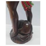 LARGE Vintage 28" Hand Carved Wood Headhunter Sculpture