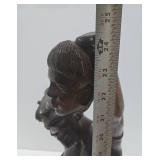 LARGE Vintage 28" Hand Carved Wood Headhunter Sculpture