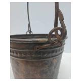 Old Antique Copper Pail w/Wrought Iron Handle