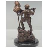 Great Looking Patriotic Signed Sculpture w/Soldier Raising US Flag - "Freedom Is Not Free"