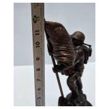Great Looking Patriotic Signed Sculpture w/Soldier Raising US Flag - "Freedom Is Not Free"