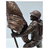 Great Looking Patriotic Signed Sculpture w/Soldier Raising US Flag - "Freedom Is Not Free"
