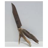 Very Cool Old Vintage Deer Antler Handle Large Hunting Knife