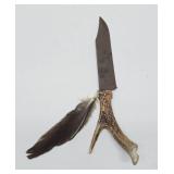 Very Cool Old Vintage Deer Antler Handle Large Hunting Knife