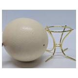 Large Hollow Genuine Ostrich Egg w/Brass Stand