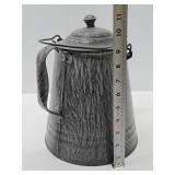 Large Vintage Enamel Graniteware Coffee Pot