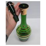 Excellent Vintage Mid Century Green Bohemian Crystal Decanter Set w/Glasses & Carnival Glass Bowl