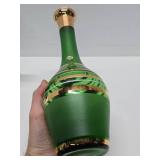 Excellent Vintage Mid Century Green Bohemian Crystal Decanter Set w/Glasses & Carnival Glass Bowl