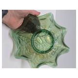 Excellent Vintage Mid Century Green Bohemian Crystal Decanter Set w/Glasses & Carnival Glass Bowl