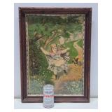 Nicely Framed Antique Victorian Litho Print w/Young Girl & Dog