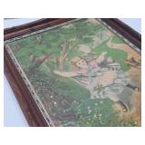 Nicely Framed Antique Victorian Litho Print w/Young Girl & Dog