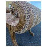 Excellent Vintage Scrolled Arm Leopard Upholstered Settee / Bench