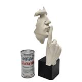 Very Nice Abstract Floating Face Sculpture w/Hushing Hand