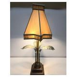 Quality LARGE Brass Palm Tree Table Lamp w/Star Shaped Shade