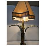 Quality LARGE Brass Palm Tree Table Lamp w/Star Shaped Shade