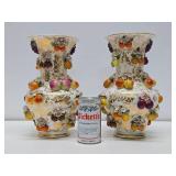 Lovely Pair of Antique Fruit Encrusted Porcelain Vases