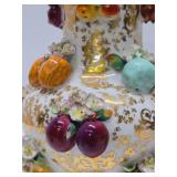 Lovely Pair of Antique Fruit Encrusted Porcelain Vases