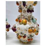 Lovely Pair of Antique Fruit Encrusted Porcelain Vases