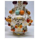 Lovely Pair of Antique Fruit Encrusted Porcelain Vases