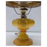 Very nice Vintage Yellow/Orange & Floral Glass Hurricane Lamp
