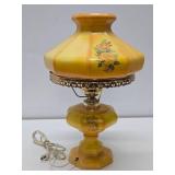 Very nice Vintage Yellow/Orange & Floral Glass Hurricane Lamp
