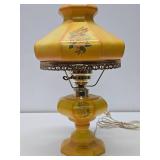 Very nice Vintage Yellow/Orange & Floral Glass Hurricane Lamp