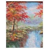 Framed Signed Vintage Oil on Canvas Landscape Forest Stream Painting