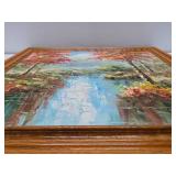 Framed Signed Vintage Oil on Canvas Landscape Forest Stream Painting