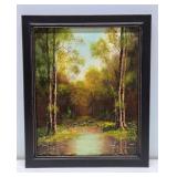 Impressively Painted Vintage Oil on Canvas Forest Stream Painting w/Great Lighting