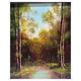 Impressively Painted Vintage Oil on Canvas Forest Stream Painting w/Great Lighting