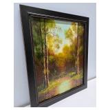 Impressively Painted Vintage Oil on Canvas Forest Stream Painting w/Great Lighting