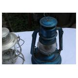 Pair of Vintage Dietz Kerosene Lanterns – Blue & Silver