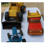 3 Mid Century Metal Truck Toys 2 Tonka Trucks and Ford Tractor