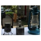 Lot of 3 Lanterns 2 Kerosene Lanterns lamps and an early Battery powered Lantern