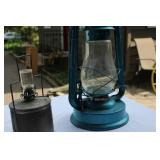 Lot of 3 Lanterns 2 Kerosene Lanterns lamps and an early Battery powered Lantern
