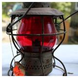 2 Kerosene Lanterns Lamps NYCS Handlan St. Louis Red Glass ADLAKE