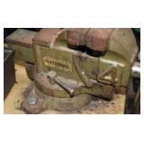 Heavy Duty Table Vice with anvil. 36" x 25 table and Box of C Clamps