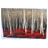 47" W x 32" H Stretched Canvas Painting – Birch Trees in Fall