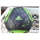 Collection of 5 Soccer Balls and Pair of Goalie Gloves