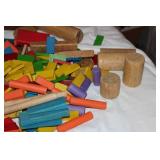 Large Collection of Wooden Building Blocks – Assorted Shapes Including Rectangles, Triangles, Pillars & More