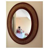 Large Round Wood and Cane Wall Mirror