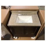 Glacier Bay Delridge 31 in. Single Sink Chocolate Bath Vanity with Caramel Cultured Marble Top (Assembled) Broken Customer Returns See Pictures