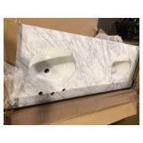Home Decorators Collection Windlowe 61 in. Double Sink White Bath Vanity with White Carrara White Marble Top (Assembled)  Broken on Corner   Customer Returns See Pictures